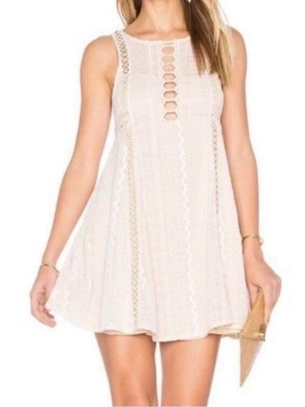 Free People Cream Lace Keyhole A-Line Mini Dress